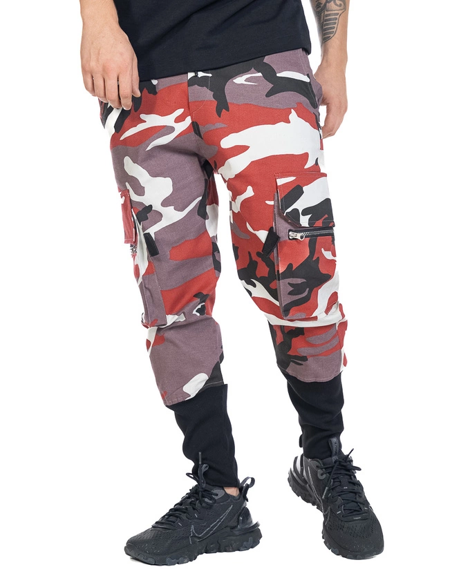 Spodnie Materiałowe Jogger Gangster 3007 Camo 2 Moro Czerwone