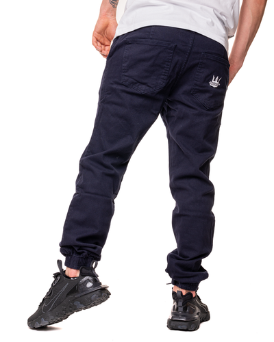 Spodnie Materiałowe Jogger Jigga Wear Crown Granatowe / Białe